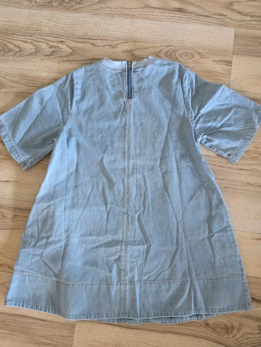 Light Wash Denim Swing Mini Dress with Contrast Stitching Medium - Picture 2 of 8